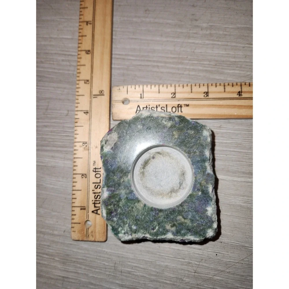 Ruby Zoisite Natural Stone Tea Light Candle Holder Raw Edge Green Pink Crystal